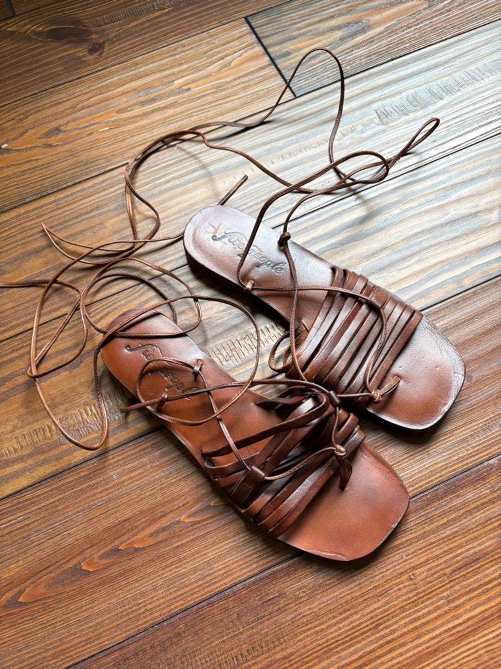 Free People Leather Strappy Lace-Up Sandals - Brown size 40